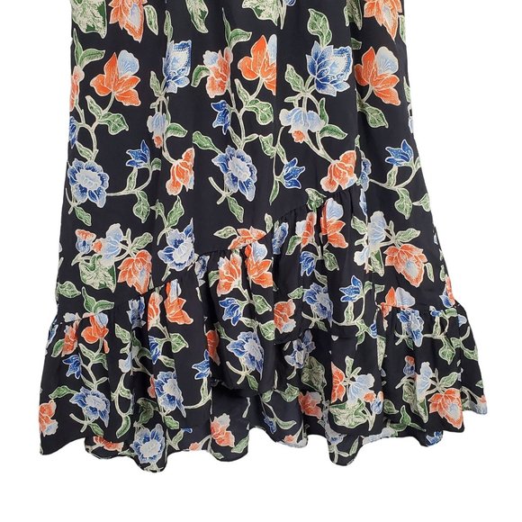Joie Sz M Dress Deme Silk Chiffon Faux Wrap Hi Lo Flowing Midi Ruffle Hem Floral - Picture 5 of 11